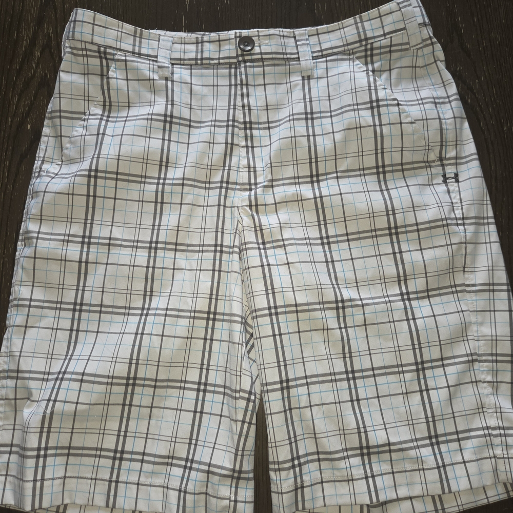 Under Armour Men's Plaid Shorts - White, Dk Gray and Blue